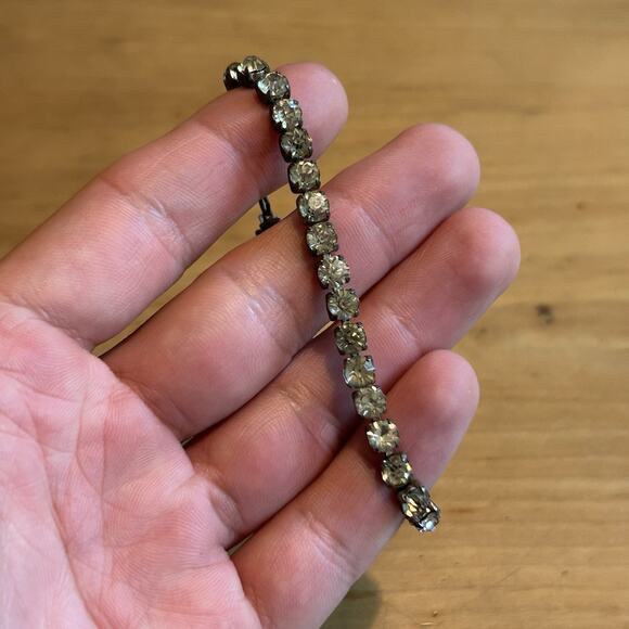 Vintage Antique 50s Sterling Silver Rhinestone Bracelet 7” 11g - Picture 1 of 6